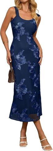 Simplee Women's Floral Wedding Guest Maxi Dress 2026 Summer Bodycon Mesh Sleeveless Flowy Formal Prom Party Long Dresses in Saudi Arabia