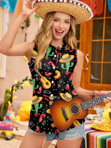 For G and PL Cinco De Mayo Women Shirt Mexican Funny Button Down Tops S-XL in Kuwait