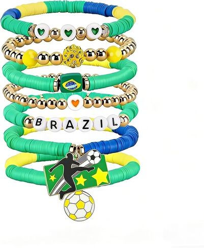 Soccer Beaded Bracelets for Women 2026 Game Day Stackable Beaded Stretch Soccer Bracelet Set 2026 Game Day World Cup Jewelry Accessories in Saudi Arabia
