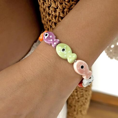 Bohemian Colorful Fish Beaded Bracelet for Women Men Ceramics Cute Fish Stretch Bracelet Summer Beach Party Jewelry Gift For Surfing Lover in Saudi Arabia