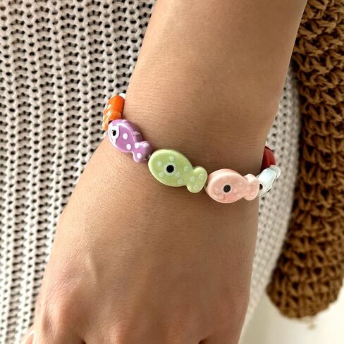 Bohemian Colorful Fish Beaded Bracelet for Women Men Ceramics Cute Fish Stretch Bracelet Summer Beach Party Jewelry Gift For Surfing Lover in Saudi Arabia