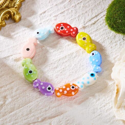 Bohemian Colorful Fish Beaded Bracelet for Women Men Ceramics Cute Fish Stretch Bracelet Summer Beach Party Jewelry Gift For Surfing Lover in Saudi Arabia
