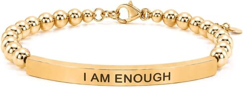 THE INSPIRATION CO. I Am Enough Bracelet – Natural Gemstone Bracelet with Adjustable Stretch Fit and Engraved Stainless Steel Bar – Made in USA in Saudi Arabia