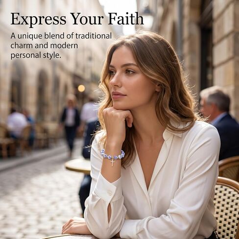 ALITTLECAR Blue & White Porcelain Ceramic Beaded Bracelet for Women, 7.5" Stretch Elastic Bracelet, Handmade Round Beads, Artistic Jewelry Gift in Saudi Arabia