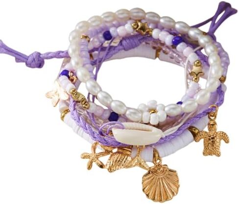 WJR Boho Ocean Beach Stackable Bracelet Set Shell Starfish Coral Charm Layered Beaded Bracelets for Women Tropical Summer Jewelry in Saudi Arabia