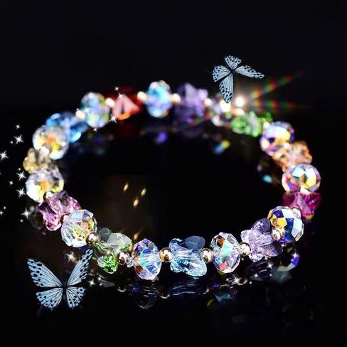 1pc Crystal Stretch Bracelets for Women Butterfly Rondelle Iridescent Glass Bead Bracelets for Jewelry Gift Mom Daughter Sister and Best Friend,6-3/4~7-1/8 inch(17~18cm) in Kuwait