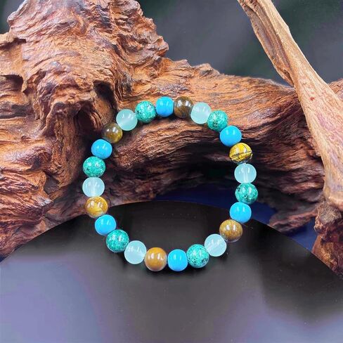 Beaded Stretch Bracelets for Women Prehnite Blue Apatite Bracelet for Anxiety Reduce Handmade Natural Crystal Beads Jewelry in Kuwait