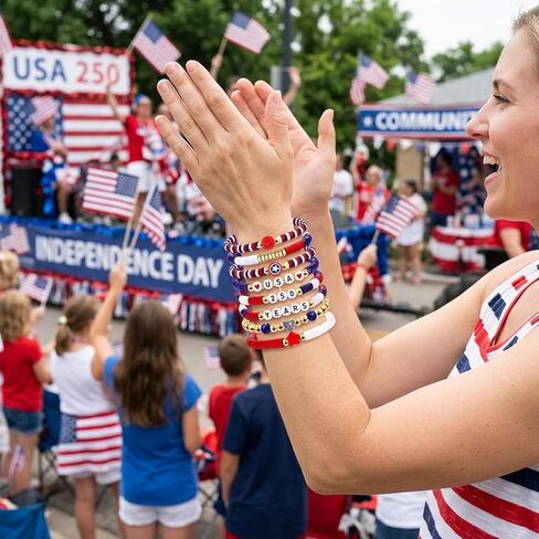 CZFDHP 8PCS 250 Anniversary USA Merchandise, 250th Anniversary USA Gifts, Patriotic Jewelry for Women Men, 4th of July Bracelets, Patriotic Bracelets Set for 4th of July Accessories in Saudi Arabia