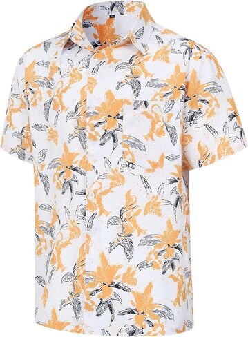 Hawaiian Beach Shirt for Men Holiday Short Sleeve Button Down Shirts Casual Vacation Tropical Floral Shirts with Pocket in Kuwait
