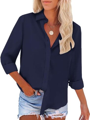 SEMARO Womens Button Down Shirts Dress Shirts Casual Long Sleeve Business Work Blouses Collared Tops Tunics in Saudi Arabia