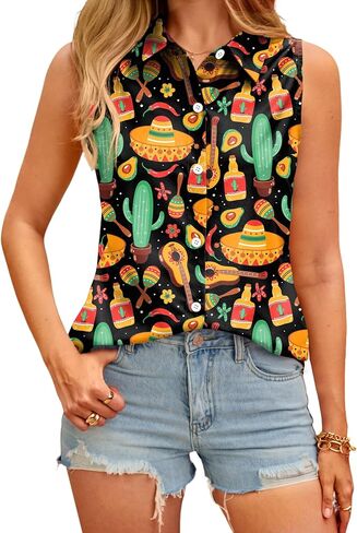 For G and PL Cinco De Mayo Women Shirt Mexican Funny Button Down Tops S-XL in Kuwait