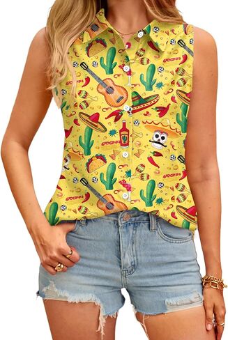 For G and PL Cinco De Mayo Women Shirt Mexican Funny Button Down Tops S-XL in Kuwait
