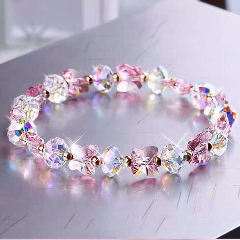 1pc Crystal Stretch Bracelets for Women Butterfly Rondelle Iridescent Glass Bead Bracelets for Jewelry Gift Mom Daughter Sister and Best Friend,6-3/4~7-1/8 inch(17~18cm) in Kuwait