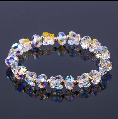 1pc Crystal Stretch Bracelets for Women Butterfly Rondelle Iridescent Glass Bead Bracelets for Jewelry Gift Mom Daughter Sister and Best Friend,6-3/4~7-1/8 inch(17~18cm) in Kuwait