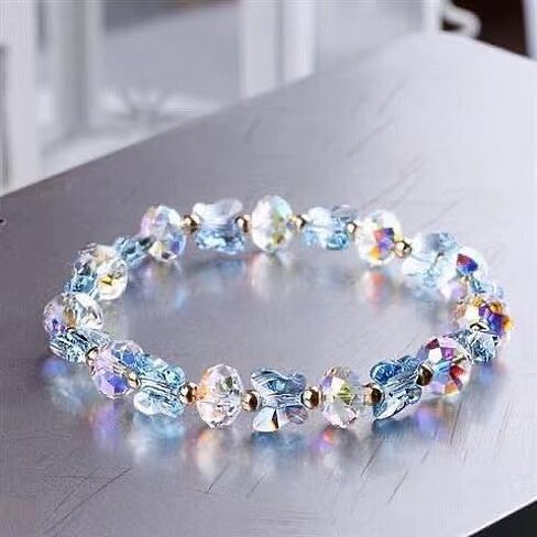 1pc Crystal Stretch Bracelets for Women Butterfly Rondelle Iridescent Glass Bead Bracelets for Jewelry Gift Mom Daughter Sister and Best Friend,6-3/4~7-1/8 inch(17~18cm) in Kuwait