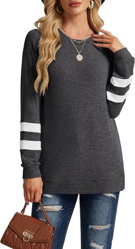 Desol Sweatshirts for Women Crewneck Fall Outfits Color Block Sweaters Long Sleeve Shirts Tunic Tops Fashion Clothing in Saudi Arabia