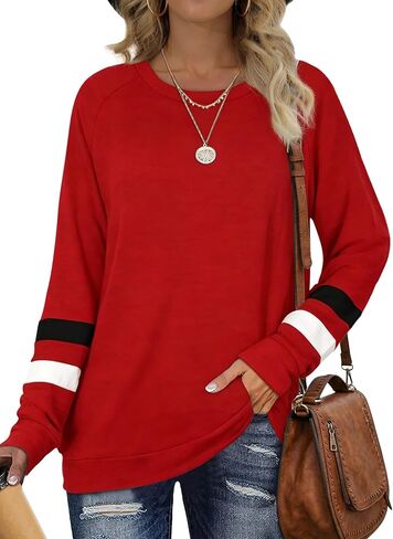 Desol Sweatshirts for Women Crewneck Fall Outfits Color Block Sweaters Long Sleeve Shirts Tunic Tops Fashion Clothing in Saudi Arabia