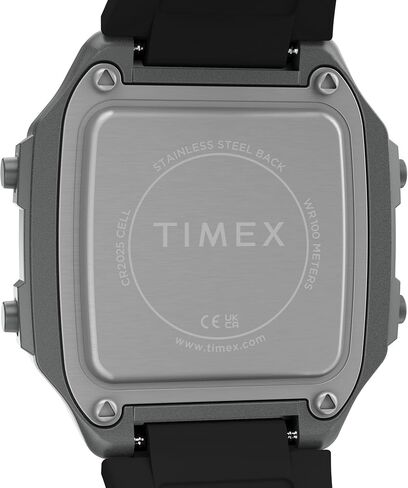 ساعة Timex للرجال World Time Digital 40mm - حافظة رقمية باللون الأسود مكونة من قطعتين باللون الفضي in Kuwait