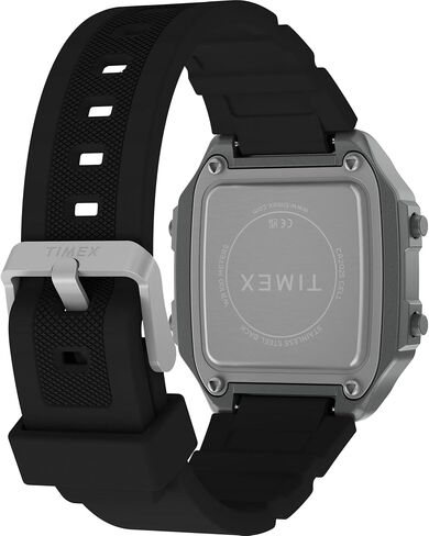 ساعة Timex للرجال World Time Digital 40mm - حافظة رقمية باللون الأسود مكونة من قطعتين باللون الفضي in Kuwait