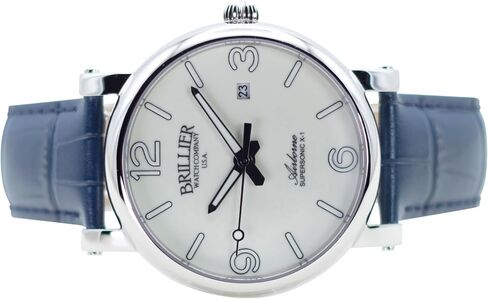 Brillier Men's 42 mm Automatic Dress Watch, Airborne X1, 660 ft WR, Easy to Read White DIAL(Green Glow in Dark), Blue Leather Strap ARBN42GR3 in Saudi Arabia
