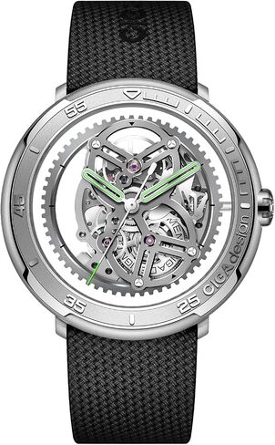 CIGA Design Skeleton Automatic Watch · Vector, 44MM Round Steel Case, Racing-Themed Design, Back-to-Front Skeleton, Super Luminova, Fluororubber Strap, Sapphire Glass Gifts for Men and Women in Saudi Arabia