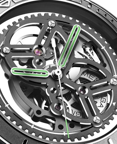 CIGA Design Skeleton Automatic Watch · Vector, 44MM Round Steel Case, Racing-Themed Design, Back-to-Front Skeleton, Super Luminova, Fluororubber Strap, Sapphire Glass Gifts for Men and Women in Saudi Arabia