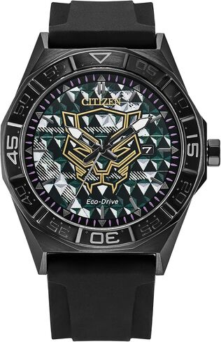 CITIZEN Men's Eco-Drive Marvel Black Panther, 42mm Black Stainless Steel Case with a Black Dial & Silicone Strap (Style: AW1858-03W) in Saudi Arabia