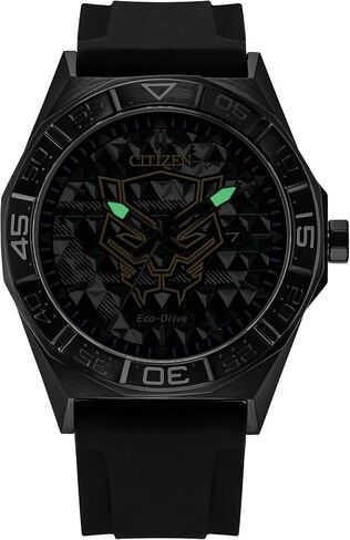 CITIZEN Men's Eco-Drive Marvel Black Panther, 42mm Black Stainless Steel Case with a Black Dial & Silicone Strap (Style: AW1858-03W) in Saudi Arabia