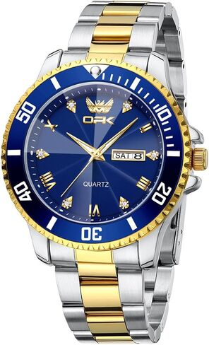 OPK Mens Watch Simple Fashion Diamonds Stainless Steel Analog Men Wrist Watch Diamond Large Dial Waterproof Date Casual Watch for Man in Kuwait