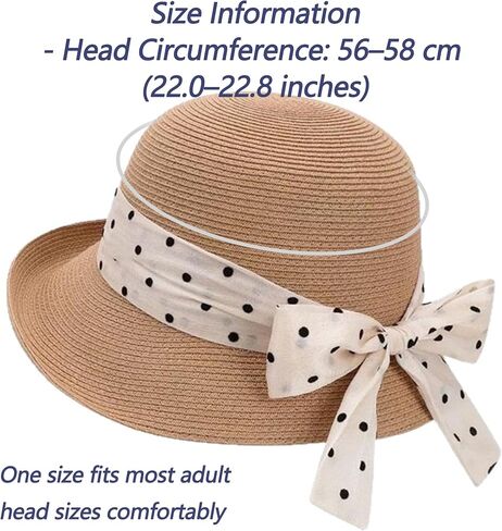 Women's French Sun-Hats UV-Protection Straw-Bowler-Hat Rolled-Narrow-Brim Polka-Dot-Bowknot Summer Travel Beach in Kuwait