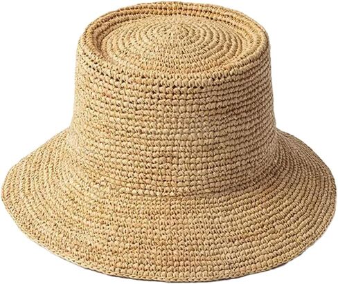 Men's and Women's Hand-Woven Straw Hats, Casual Foldable Wide-Brimmed Bucket Hats Suitable for Beach in Kuwait