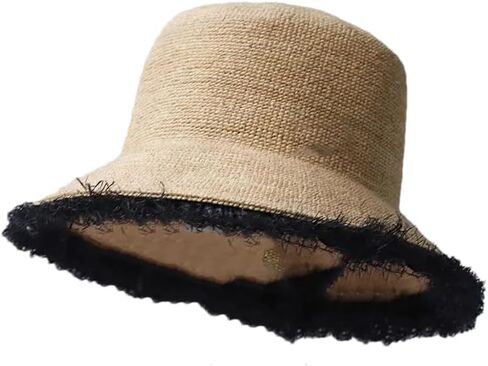 Men's and Women's Hand-Woven Straw Hats, Casual Foldable Wide-Brimmed Bucket Hats Suitable for Beach in Kuwait