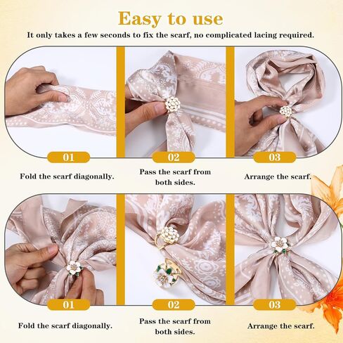5 Sets Golden Silk Scarf Ring, X-Shape Knotted Flower Gardenia Square Shape Designs, Silk Scarves Ring Slide Clips Square Scarves Buckles Shawls Dress Clothing Accessories Jewelry for Mother in Saudi Arabia