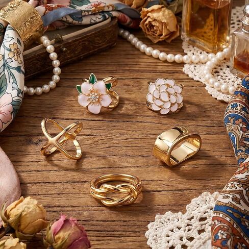 5 Sets Golden Silk Scarf Ring, X-Shape Knotted Flower Gardenia Square Shape Designs, Silk Scarves Ring Slide Clips Square Scarves Buckles Shawls Dress Clothing Accessories Jewelry for Mother in Saudi Arabia