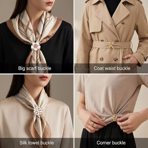 5 Sets Golden Silk Scarf Ring, X-Shape Knotted Flower Gardenia Square Shape Designs, Silk Scarves Ring Slide Clips Square Scarves Buckles Shawls Dress Clothing Accessories Jewelry for Mother in Saudi Arabia