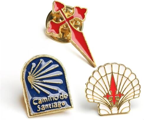 Camino de Santiago Enamel Lapel Pin Set, Scallop Shell, Cross of Saint James, 3 Piece in Kuwait