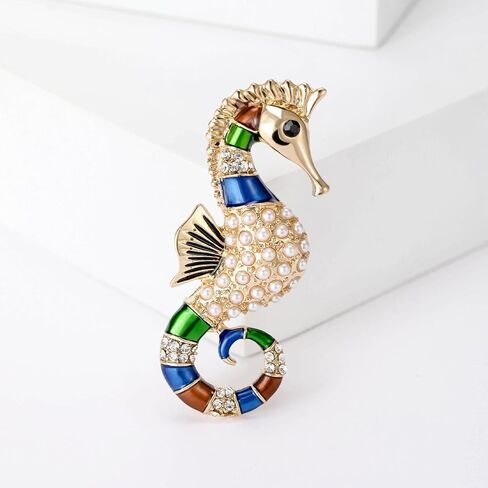Seahorse Brooch Pin For Women Men Pearl Enamel Ocean Animal Lapel Pin Colorful Cute Statement Clothing Accessory Jewelry Gift in Kuwait