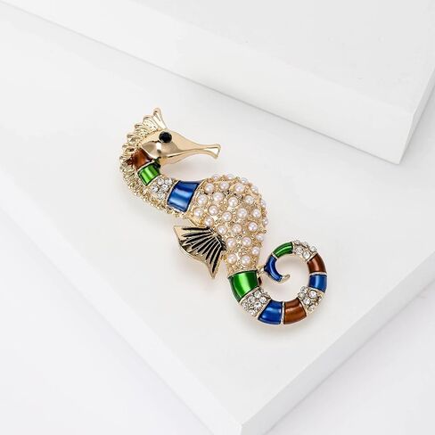 Seahorse Brooch Pin For Women Men Pearl Enamel Ocean Animal Lapel Pin Colorful Cute Statement Clothing Accessory Jewelry Gift in Kuwait