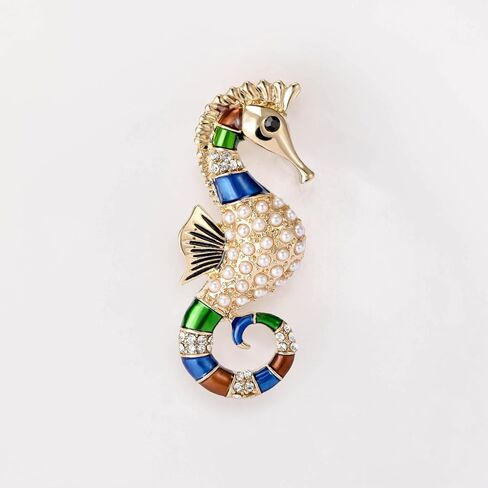 Seahorse Brooch Pin For Women Men Pearl Enamel Ocean Animal Lapel Pin Colorful Cute Statement Clothing Accessory Jewelry Gift in Kuwait