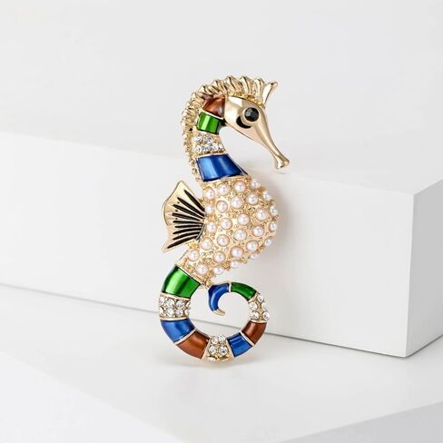 Seahorse Brooch Pin For Women Men Pearl Enamel Ocean Animal Lapel Pin Colorful Cute Statement Clothing Accessory Jewelry Gift in Kuwait