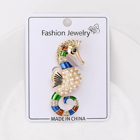 Seahorse Brooch Pin For Women Men Pearl Enamel Ocean Animal Lapel Pin Colorful Cute Statement Clothing Accessory Jewelry Gift in Kuwait