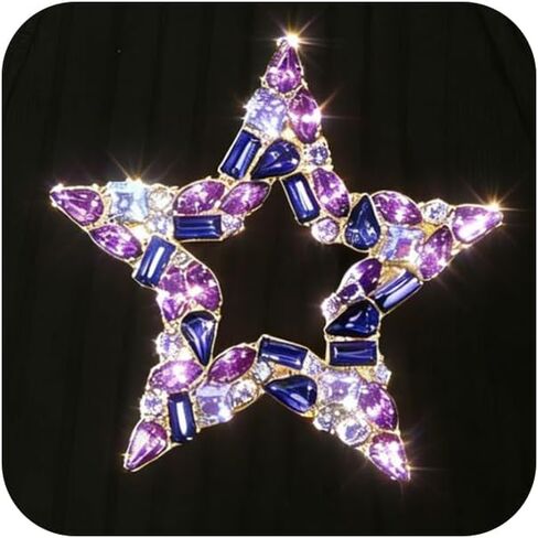 Sparkly Purple Hollow Crystal Star Brooch, Chic Large Rhinestone Stars Lapel Pins for Women Delicate Glittering Statement Party Mother'S Day Jewelry Gifts in Saudi Arabia