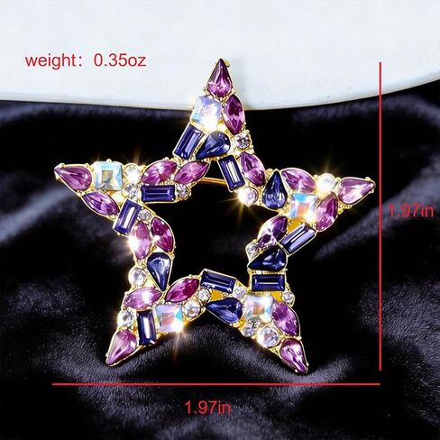 Sparkly Purple Hollow Crystal Star Brooch, Chic Large Rhinestone Stars Lapel Pins for Women Delicate Glittering Statement Party Mother'S Day Jewelry Gifts in Saudi Arabia