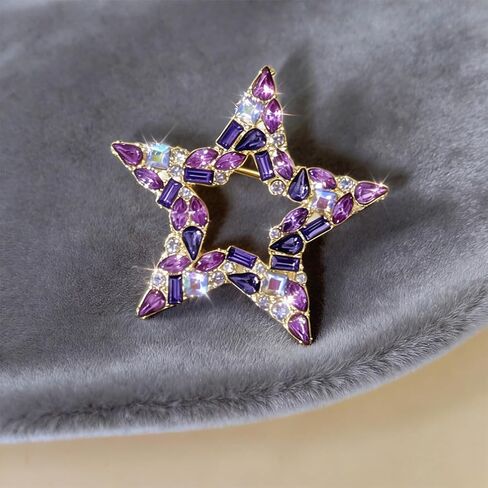 Sparkly Purple Hollow Crystal Star Brooch, Chic Large Rhinestone Stars Lapel Pins for Women Delicate Glittering Statement Party Mother'S Day Jewelry Gifts in Saudi Arabia