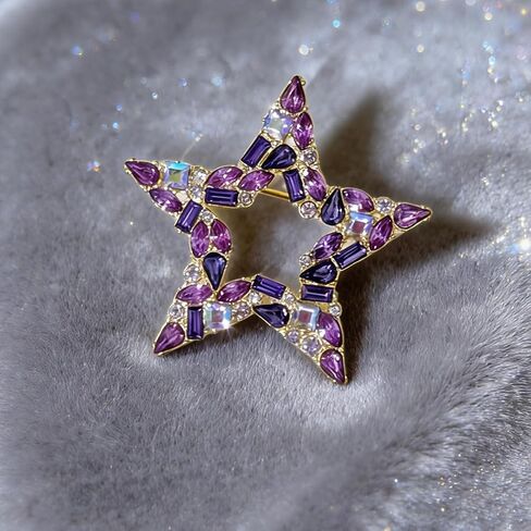 Sparkly Purple Hollow Crystal Star Brooch, Chic Large Rhinestone Stars Lapel Pins for Women Delicate Glittering Statement Party Mother'S Day Jewelry Gifts in Saudi Arabia