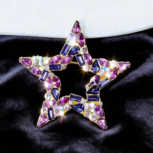 Sparkly Purple Hollow Crystal Star Brooch, Chic Large Rhinestone Stars Lapel Pins for Women Delicate Glittering Statement Party Mother'S Day Jewelry Gifts in Saudi Arabia