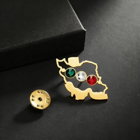TEAMER Iran Map Brooch Pins Stainless Steel Flag Color Rhinestone Iranian Patriotic Brooch Persian Jewelry For Women Men in Kuwait