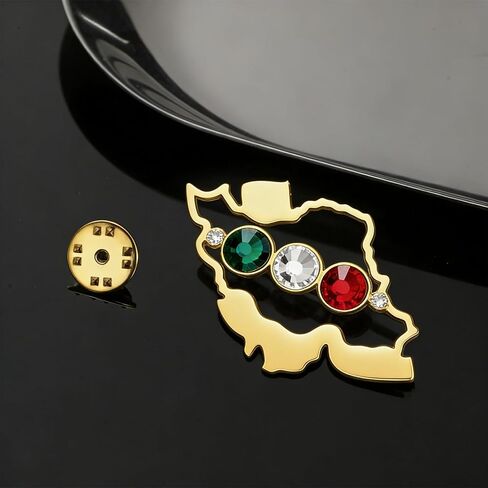 TEAMER Iran Map Brooch Pins Stainless Steel Flag Color Rhinestone Iranian Patriotic Brooch Persian Jewelry For Women Men in Kuwait