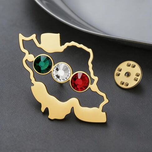 TEAMER Iran Map Brooch Pins Stainless Steel Flag Color Rhinestone Iranian Patriotic Brooch Persian Jewelry For Women Men in Kuwait