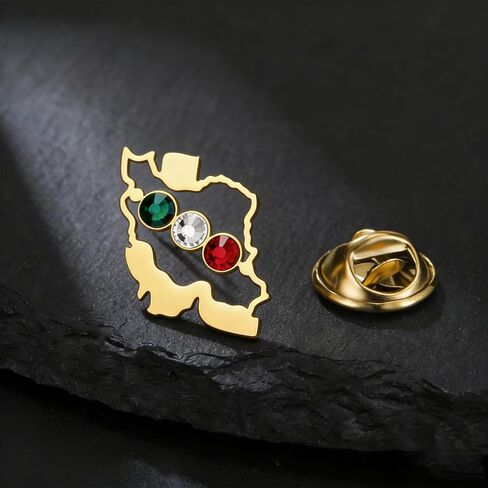 TEAMER Iran Map Brooch Pins Stainless Steel Flag Color Rhinestone Iranian Patriotic Brooch Persian Jewelry For Women Men in Kuwait